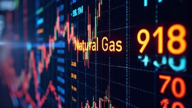 Natural gas stock market price chart showing commodity trade on a financial exchange. Energy crisis and investment concept. 4K video footage animation.