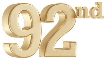 92ndAnniversary Golden Number 3D Illustration