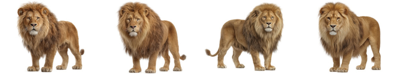 Obraz premium Majestic Lions in Various Poses Displaying Strength and Grace