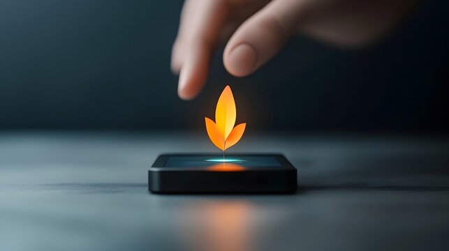 Hand touching digital interface on device