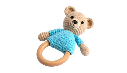 Knitted Bear Baby Rattle  isolated on solid white background