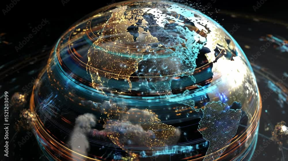 Wall mural a weather prediction system featuring a big modern globe with statistics and data, network projectio