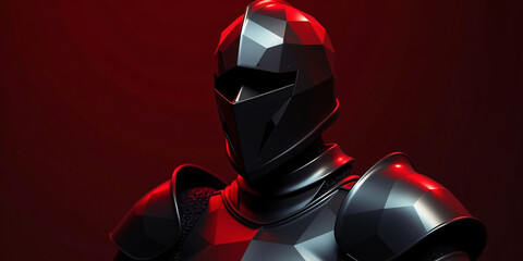 Low Poly Black Knight Armor in Red Dramatic Lighting