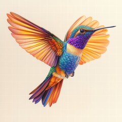 Colorful Hummingbird in Flight with Vibrant Feather Details