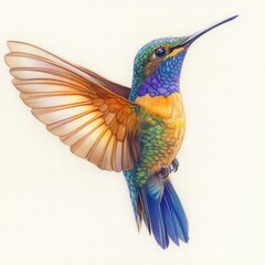 Colorful Hummingbird in Flight Captured with Detailed Illustration