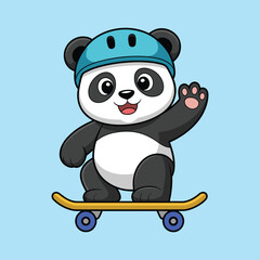 Cute panda skateboarding cartoon isolated on white background