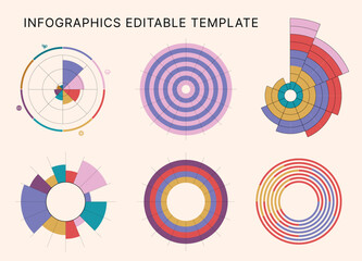 Circle Chart Business Infographic Editable Template for Extensive Data Visualization. Simple creative Infographic vector elements, charts, diagrams, steps and options for Business Presentation.
