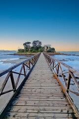 Obraz premium Castelo, de, Santa, Cruz, atardecer, La, Coruña, vista, isla, costa, pasarela