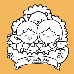 The Sixth Day of 6 Creation Days of God Bible Story Cartoon Digital Stamp 