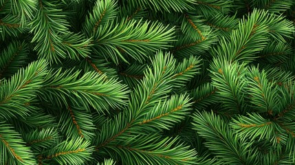 A seamless pattern of Christmas tree leaves, featuring layered pine needles and branches for a continuous holiday background