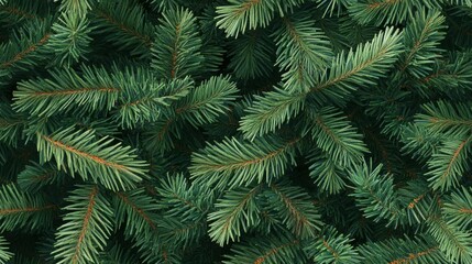 A seamless pattern of Christmas tree leaves, featuring layered pine needles and branches for a continuous holiday background