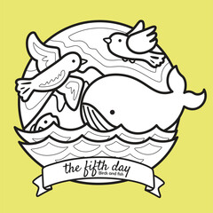 The Fifth Day of 6 Creation Days of God Bible Story Cartoon Digital Stamp 