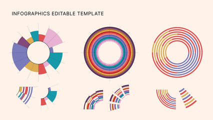 Circle Chart Business Infographic Editable Template for Extensive Data Visualization. Simple creative Infographic vector elements, charts, diagrams, steps and options for Business Presentation.