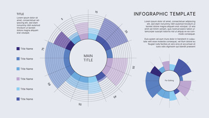 Circle Chart Business Infographic Editable Template for Extensive Data Visualization. Simple creative Infographic vector elements, charts, diagrams, steps and options for Business Presentation.