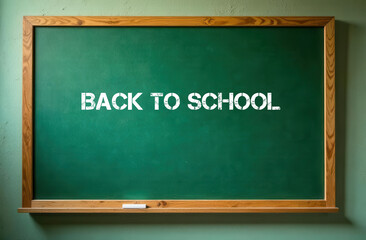 green school board close up. inscription text back to school on background