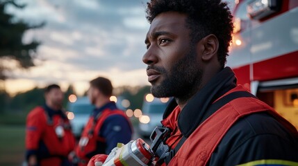 Firefighter standing with emergency response team.