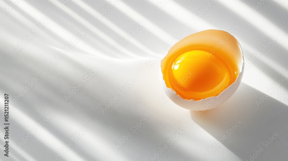 Poster egg yolk broken open on white surface in serene light