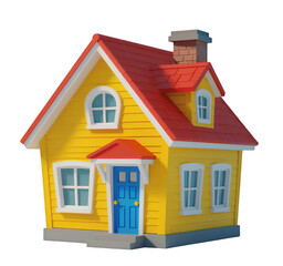 Yellow House with Red Roof, Transparent Cutout, Charming Design