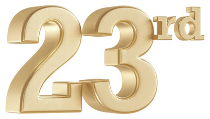 23rd Anniversary Golden Number 3D Illustration