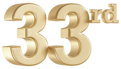 33rd Anniversary Golden Number 3D Illustration