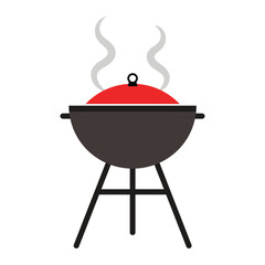 Portable Barbecue Grill with Red Lid and Smoke vector illustration. BBQ PNG