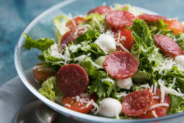 Pepperoni Salad with Lettuce and Mozzarella