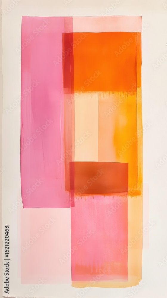 Poster Abstract painting with overlapping rectangles in warm colors
