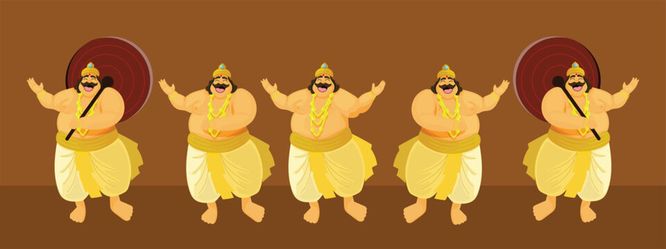 Set of cartoon vector illustration of King Mahabali