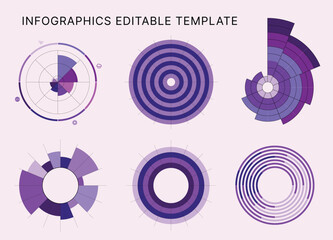 Circle Chart Business Infographic Editable Template for Extensive Data Visualization. Simple creative Infographic vector elements, charts, diagrams, steps and options for Business Presentation.