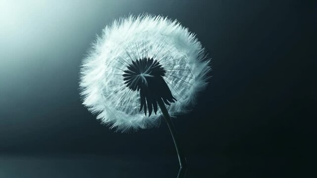 Ethereal close-up of a dandelion puff against a soft, illuminated background, creating a serene mood