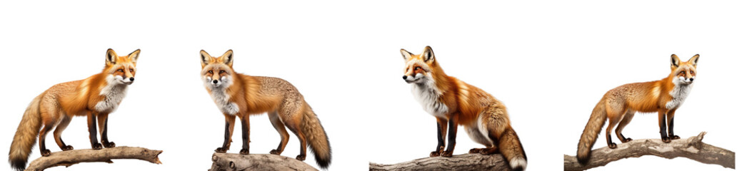 Fototapeta premium A collection of foxes standing on branches, isolated on a transparent background