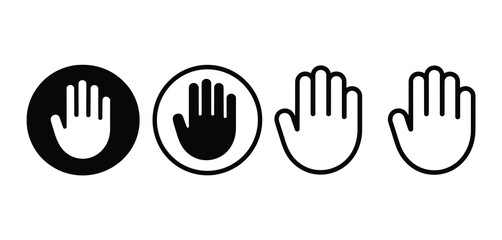 Hand Icons Set Black and White Open Palm Symbols