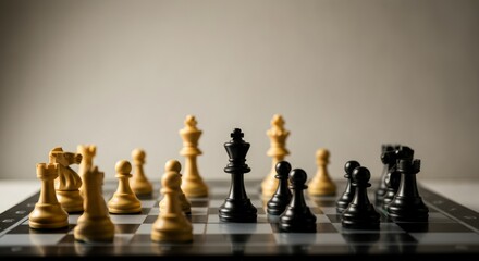 Strategic chess game setup with classic white and black pieces highlighting tactics