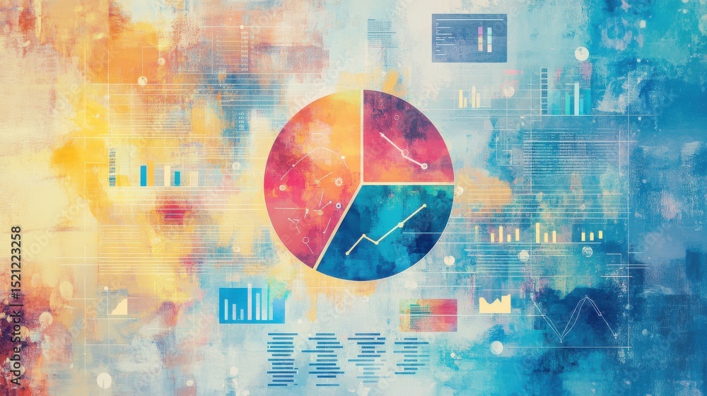 Poster Colorful pie chart on digital screen for data visualization