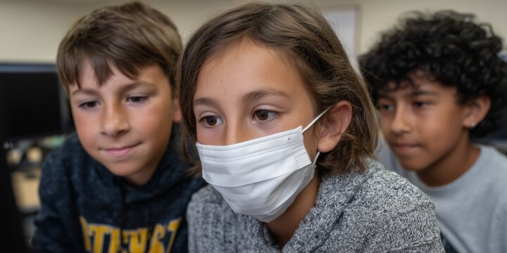 Children engaged in digital learning activity in classroom setting