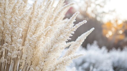 Fluffy dried ornamental grass in soft light.
