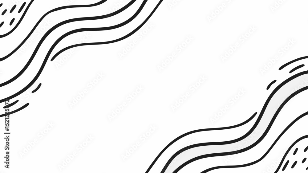 Poster abstract background with wavy lines and dots in the corners of the image space in black and white cr