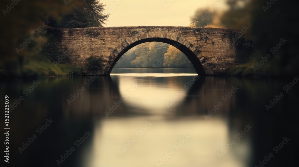 Poster stone arch bridge reflecting in tranquil river surrounded by trees
