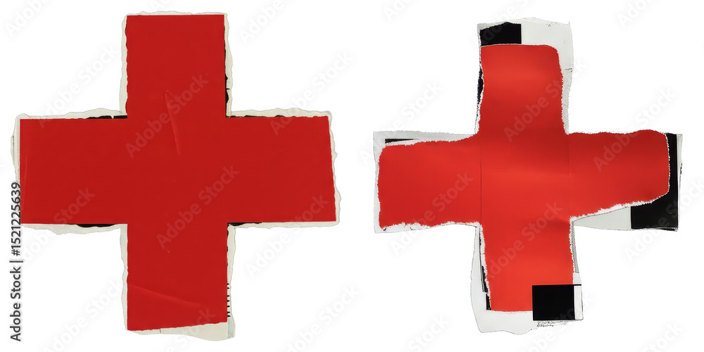 Aufkleber png two overlapping red plus signs create a dynamic collage on a transparent background.