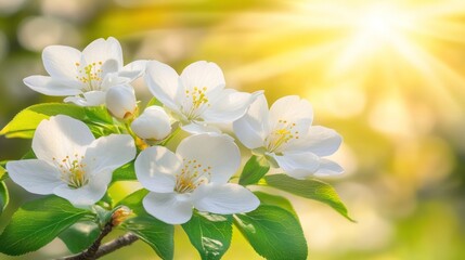 Fototapeta premium Delicate white blossoms in spring sunlight.