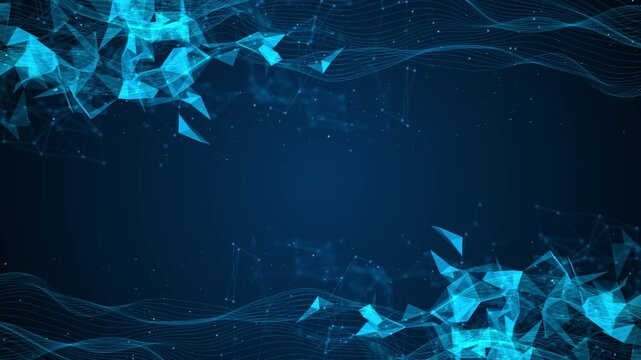Digital network plexus blockchain technology dot background Internet connection science effect. Abstract digital connection moving dots lines Technology background. Network connection structure. 3d