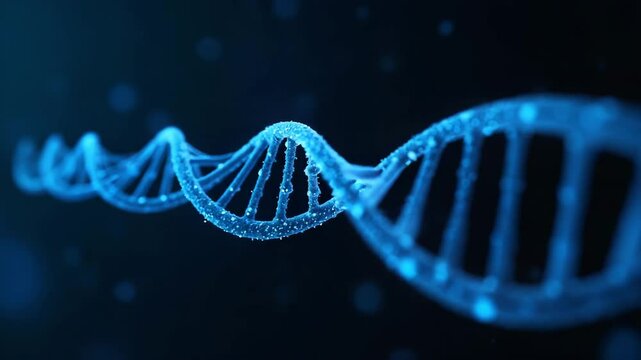 DNA double helix structure against a dark background, symbolizing biotechnology, genetic engineering, molecular biology, and advanced medical research in futuristic healthcare innovation. - Powered by Adobe
