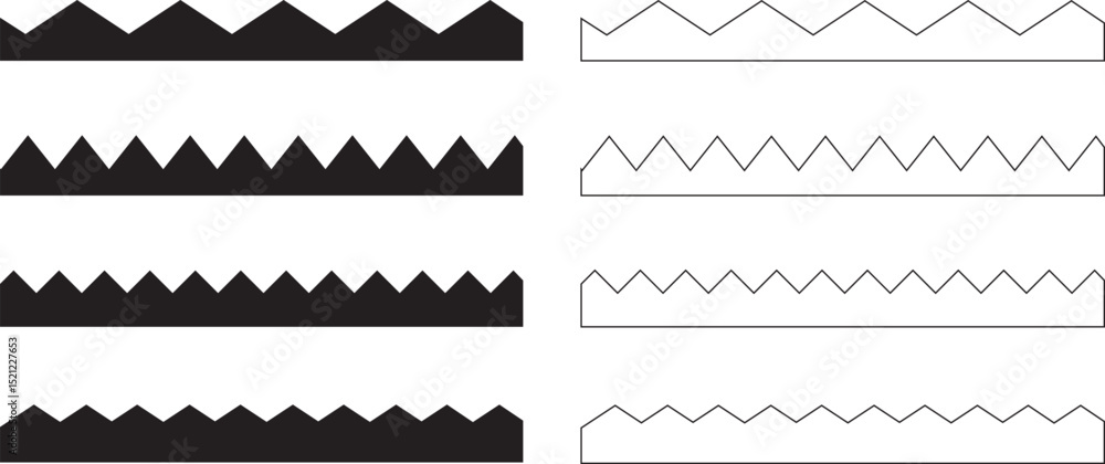 Poster scalloped edge shapes vector set. simple scalloped border. stripe, tape collection isolated on white