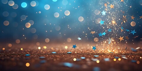 Festive sparkling background with blue and gold stars