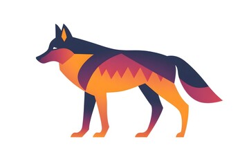 Stylized illustration of a wolf with geometric shapes and a gradient color scheme on a white background