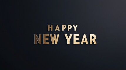 Sleek and stylish Happy New Year typography on a pure black background, ultra-minimalist style, premium design for digital display, negative space emphasized