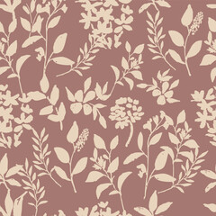 Obraz premium Warm dusty rose botanical pattern with cream florals Vector repeat pattern
