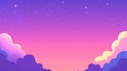 Obraz premium Colorful twilight sky with fluffy clouds and stars.
