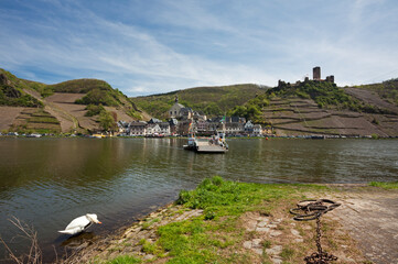 Beilstein village, Metternich castle and ferry on the Mosel river