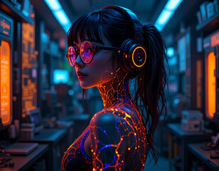 Cyber ​​girl of the future, high tech lab